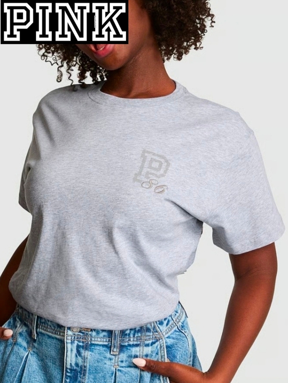 PINK Victoria's Secret Campus Cotton Tee - Medium Heather Grey